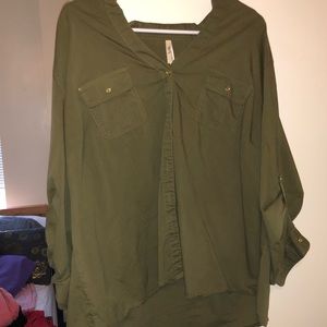 Olive Green Button Down; W 3X